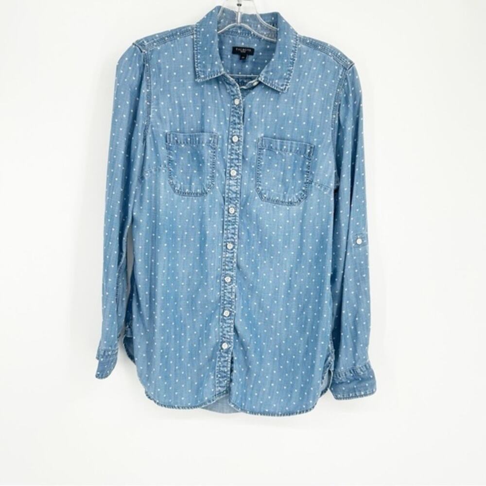 Talbots Chambray Button Down Polka Dot Shirt Size… - image 1